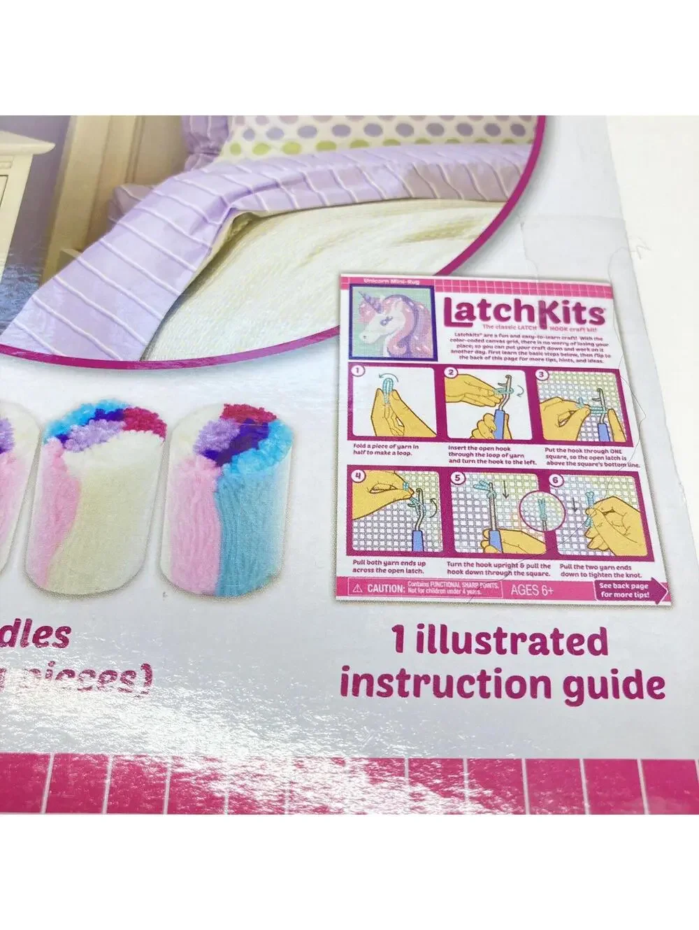 LatchKits Unicorn Mini-Rug Latch Hook Craft Kit 12x11 Color-Coded Canvas